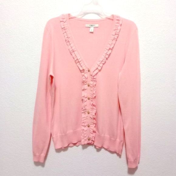 Liz Claiborne Women's Frill Ruffle Long Sleeve Cardigan size Medium - Picture 1 of 8